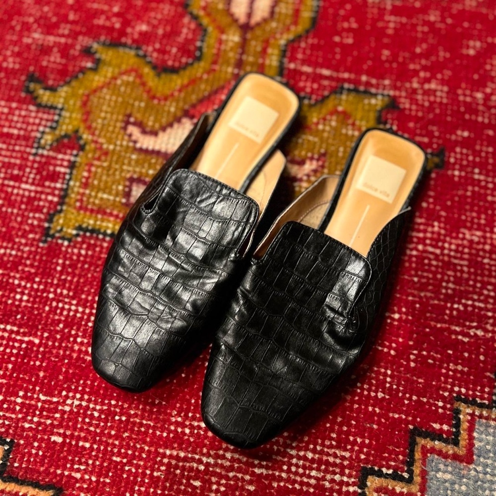 Black Croc-Embossed Slip-On Loafers